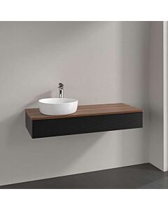 Villeroy &amp; Boch Antao vanity unit L11112PD with lighting, 1 drawer, 1200 x 190 x 500 mm, textured front, Black Matt Lacquer / Warm Walnut