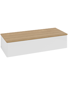 Villeroy &amp; Boch Antao Sideboard L41001GF with lighting, 1 drawer, 1200 x 268 x 500 mm, smooth front, Glossy White Lacquer / Honey Oak