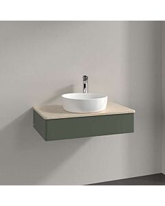 Villeroy &amp; Boch Antao vanity unit L08013HL with lighting, 1 drawer, 800 x 190 x 500 mm, smooth front, Leaf Green Matt Lacquer / Botticino