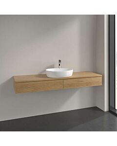 Villeroy &amp; Boch Antao vanity unit L14111HN with lighting, 2 drawers, 1600 x 190 x 500 mm, textured front, Honey Oak / Honey Oak