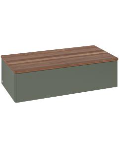 Buffet Villeroy &amp; Boch Antao L40002HL avec éclairage, 1 tiroir, 1000 x 268 x 500 mm, façade lisse, laque mate Vert Feuille / Noyer Chaud