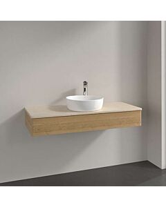 Villeroy &amp; Boch Antao vanity unit L10013HN with lighting, 1 drawer, 1200 x 190 x 500 mm, smooth front, Honey Oak / Botticino