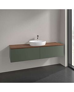Villeroy &amp; Boch Antao vanity unit K36052HL 160x36x50cm, tap hole, washbasin top color warm walnut, leaf green matt lacquer