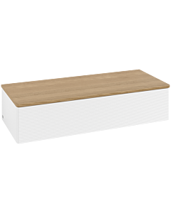 Buffet Villeroy &amp; Boch Antao L41101MT avec éclairage, 1 tiroir, 1200 x 268 x 500 mm, façade texturée, laque blanche mate / chêne miel