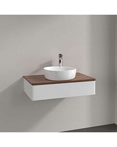 Villeroy &amp; Boch Antao vanity unit L08052GF with lighting, 1 drawer, 800 x 190 x 500 mm, smooth front, Glossy White Lacquer / Warm Walnut