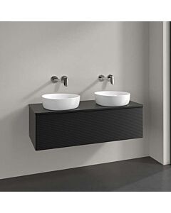 Villeroy &amp; Boch Antao vanity unit L35150PD with lighting, 1 drawer, 1200 x 360 x 500 mm, textured front, Black Matt Lacquer / Black Matt Lacquer