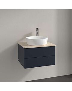 Meuble vasque Villeroy &amp; Boch Antao K18053HG 60x36x50cm, percé pour robinetterie, plan vasque couleur Botticino, laque mate bleu nuit