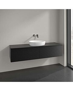 Meuble vasque Villeroy &amp; Boch Antao L36150PD avec éclairage, 2 tiroirs, 1600 x 360 x 500 mm, façade texturée, laque noire mate / laque noire mate