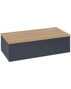 Meuble vasque Villeroy &amp; Boch Antao L40001HG avec éclairage, 1 tiroir, 1000 x 268 x 500 mm, façade lisse, laque mate bleu nuit / chêne miel