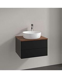 Meuble vasque Villeroy &amp; Boch Antao K18052PD 60 x 36 x 50 cm, percé pour robinetterie, plan vasque couleur noyer chaud, laque noire mate