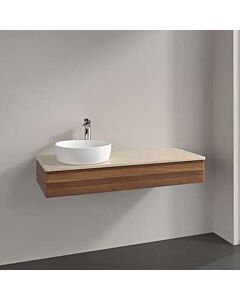 Meuble vasque Villeroy &amp; Boch Antao L11053HM avec éclairage, 1 tiroir, 1200 x 190 x 500 mm, façade lisse, Noyer chaud / Botticino