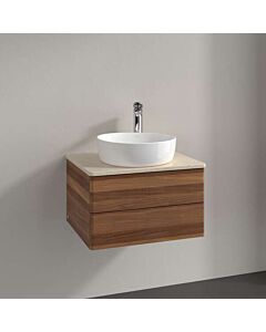 Meuble vasque Villeroy &amp; Boch Antao L18053HM avec éclairage, 2 tiroirs, 600 x 360 x 500 mm, façade lisse, Noyer chaud / Botticino