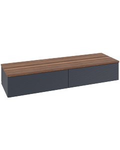 Villeroy und Boch Antao Sideboard L42102HG mit Beleuchtung, 2 Auszüge, 1600 x 268 x 500 mm, Front mit Struktur, Midnight Blue Matt Lacquer / Warm Walnut