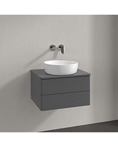 Meuble vasque Villeroy &amp; Boch Antao L18150GK avec éclairage, 2 tiroirs, 600 x 360 x 500 mm, façade texturée, laque anthracite mate.