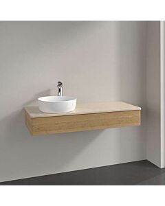 Villeroy &amp; Boch Antao vanity unit L11013HN with lighting, 1 drawer, 1200 x 190 x 500 mm, smooth front, Honey Oak / Botticino