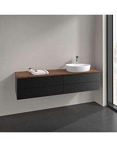 Villeroy &amp; Boch Antao vanity unit L27112PD with lighting, 4 drawers, 1600 x 360 x 500 mm, textured front, Black Matt Lacquer / Warm Walnut