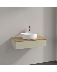 Meuble vasque Villeroy &amp; Boch Antao L08051HJ avec éclairage, 1 tiroir, 800 x 190 x 500 mm, façade lisse, laque mate Gris Soie / Chêne Miel