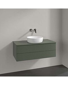 Villeroy und Boch Antao Waschtisch-Unterschrank L20150HL mit Beleuchtung, 2 Auszüge, 1000 x 360 x 500 mm, Front mit Struktur, Leaf Green Matt Lacquer / Leaf Green Matt Lacquer
