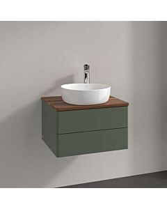 Meuble vasque Villeroy &amp; Boch Antao K18012HL 60 x 36 x 50 cm, plan vasque couleur noyer chaud, laque mate vert feuille