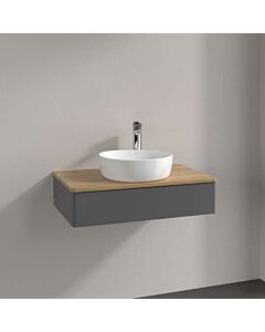 Villeroy und Boch Antao Waschtisch-Unterschrank L08011GK mit Beleuchtung, 1 Auszug, 800 x 190 x 500 mm, Front ohne Struktur, Anthracite Matt Lacquer / Honey Oak