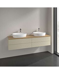 Meuble vasque Villeroy &amp; Boch Antao L28111HJ avec éclairage, 4 tiroirs, 1600 x 360 x 500 mm, façade texturée, laque mate Gris Soie / Chêne Miel