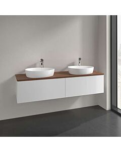 Villeroy &amp; Boch Antao vanity unit L39052GF with lighting, 2 drawers, 1600 x 360 x 500 mm, smooth front, Glossy White Lacquer / Warm Walnut