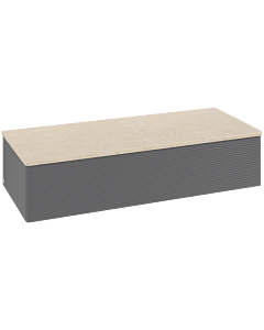 Buffet Villeroy &amp; Boch Antao L41103GK avec éclairage, 1 tiroir, 1200 x 268 x 500 mm, façade texturée, laque anthracite mate / Botticino