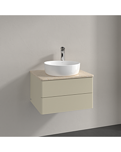 Meuble vasque Villeroy &amp; Boch Antao K18153HJ 60 x 36 x 50 cm, percé pour robinetterie, plan vasque couleur Botticino, laque mate gris soie