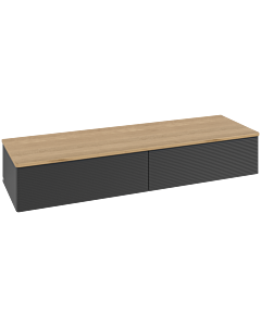 Villeroy &amp; Boch Antao Sideboard L42101PD with lighting, 2 drawers, 1600 x 268 x 500 mm, textured front, Black Matt Lacquer / Honey Oak