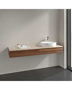 Villeroy &amp; Boch Antao vanity unit L16053HM with lighting, 2 drawers, 1600 x 190 x 500 mm, smooth front, Warm Walnut / Botticino