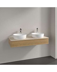 Villeroy und Boch Antao Waschtisch-Unterschrank L13053HN mit Beleuchtung, 1 Auszug, 1200 x 190 x 500 mm, Front ohne Struktur, Honey Oak / Botticino