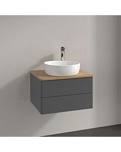 Villeroy und Boch Antao Waschtisch-Unterschrank L18151GK mit Beleuchtung, 2 Auszüge, 600 x 360 x 500 mm, Front mit Struktur, Anthracite Matt Lacquer / Honey Oak