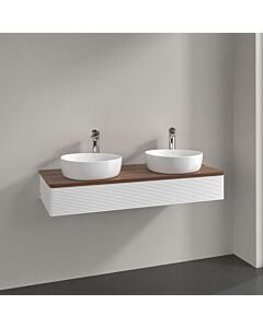 Meuble vasque Villeroy &amp; Boch Antao L13152MT avec éclairage, 1 tiroir, 1200 x 190 x 500 mm, façade texturée, laque blanche mate / noyer chaud