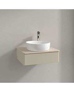 Meuble vasque Villeroy &amp; Boch Antao L07013HJ avec éclairage, 1 tiroir, 600 x 190 x 500 mm, façade lisse, laque mate Gris Soie / Botticino