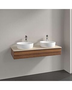 Villeroy &amp; Boch Antao vanity unit L13053HM with lighting, 1 drawer, 1200 x 190 x 500 mm, smooth front, Warm Walnut / Botticino