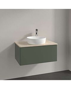 Meuble vasque Villeroy &amp; Boch Antao K30013HL 80x36x50cm, plan vasque couleur Botticino, laque mate vert feuille