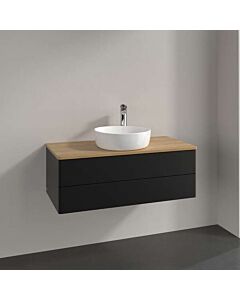 Meuble vasque Villeroy &amp; Boch Antao K20051PD 100 x 36 x 50 cm, percé pour robinetterie, plan vasque couleur chêne miel, laque noire mate