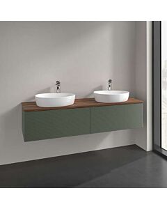 Meuble vasque Villeroy &amp; Boch Antao L39152HL avec éclairage, 2 tiroirs, 1600 x 360 x 500 mm, façade texturée, laque mate Vert Feuille / Noyer Chaud