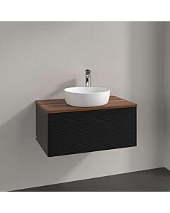 Villeroy und Boch Antao Waschtisch-Unterschrank L30112PD mit Beleuchtung, 1 Auszug, 800 x 360 x 500 mm, Front mit Struktur, Black Matt Lacquer / Warm Walnut