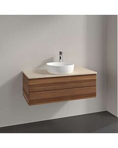 Meuble vasque Villeroy &amp; Boch Antao L20013HM avec éclairage, 2 tiroirs, 1000 x 360 x 500 mm, façade lisse, Noyer chaud / Botticino