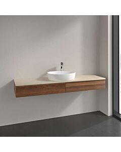 Meuble vasque Villeroy &amp; Boch Antao L14053HM avec éclairage, 2 tiroirs, 1600 x 190 x 500 mm, façade lisse, Noyer chaud / Botticino
