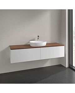 Meuble vasque Villeroy &amp; Boch Antao L36052GF avec éclairage, 2 tiroirs, 1600 x 360 x 500 mm, façade lisse, laque blanche brillante / noyer chaud