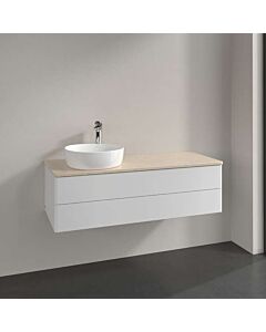 Meuble vasque Villeroy &amp; Boch Antao K22013GF 120 x 36 x 50 cm, plan vasque couleur Botticino, laque blanche brillante