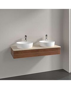 Meuble vasque Villeroy &amp; Boch Antao L13113HM avec éclairage, 1 tiroir, 1200 x 190 x 500 mm, façade texturée, Noyer chaud / Botticino