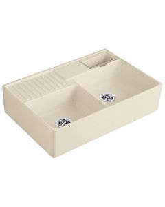 Villeroy und Boch Spülstein Doppelbecken 632392FU Ablaufgarnitur, Exzenterbetätigung, Resteschale, Ivory