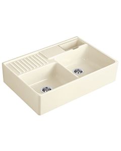 Villeroy und Boch Spülstein Doppelbecken 632392KR Ablaufgarnitur, Exzenterbetätigung, Resteschale, Crema