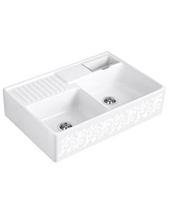 Villeroy und Boch double bowl sink 632392KT drain fitting, eccentric operation, waste bowl, White Pearl