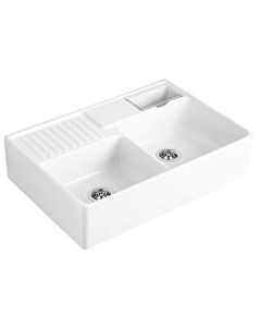 Villeroy und Boch Spülstein Doppelbecken 632392R1 Ablaufgarnitur, Exzenterbetätigung, Resteschale, weiß