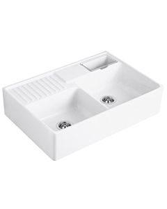 Villeroy und Boch double bowl sink 632392RW drain fitting, eccentric operation, waste bowl, Stone White