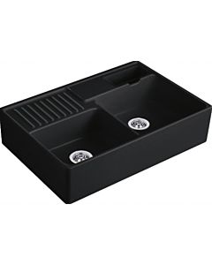 Villeroy und Boch Spülstein Doppelbecken 632392S5 Ablaufgarnitur, Exzenterbetätigung, Resteschale, Ebony